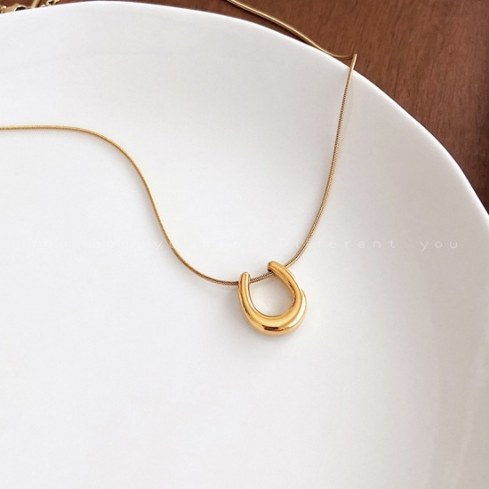 Изображение Multicolor U Shaped Pendant Charm Necklace, 304 Stainless Steel 40cm(15.7") + 5cm(2"), For Women, Exquisite Stylish Gift, Eco-friendly, 1 Piece