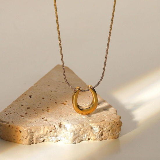 Изображение Multicolor U Shaped Pendant Charm Necklace, 304 Stainless Steel 40cm(15.7") + 5cm(2"), For Women, Exquisite Stylish Gift, Eco-friendly, 1 Piece