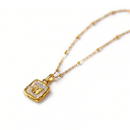 Picture of Wholesale Square Butterfly Pendant Charm Necklace, Multicolor 304 Stainless Steel Women's Eco-friendly Exquisite Stylish Gift Jewelry For Retailer, 40cm(15.7") + 5cm(2") long, 1 Piece