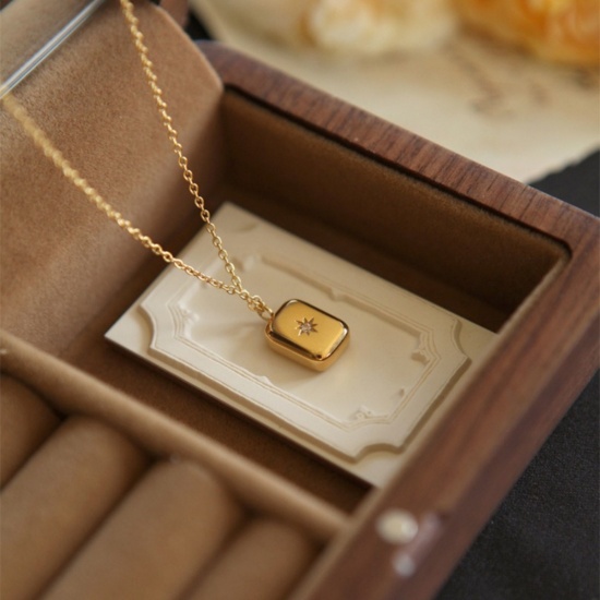 Изображение Gold Plated Drop Pendant Charm Necklace, 304 Stainless Steel 40cm(15.7") + 5cm(2"), For Women, Clear Cubic Zirconia Galaxy Stylish Gift, Eco-friendly, 1 Piece