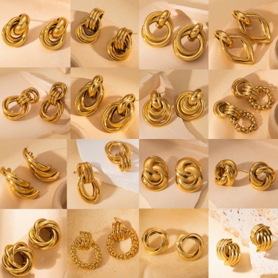 Immagine di 1 Pair Eco-friendly Stylish Exquisite 18K Gold Plated 304 Stainless Steel Ear Post Stud Earrings For Women Gift