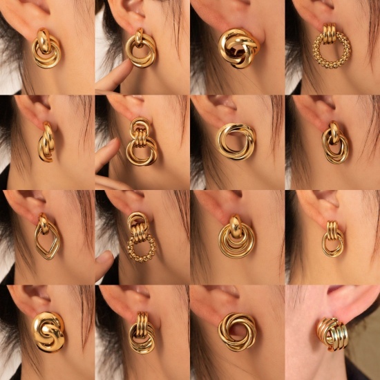 Immagine di 1 Pair Eco-friendly Stylish Exquisite 18K Gold Plated 304 Stainless Steel Ear Post Stud Earrings For Women Gift