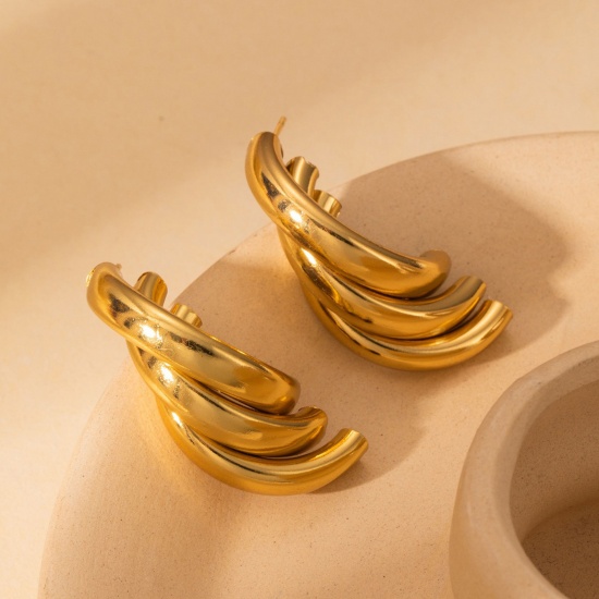 Immagine di 1 Pair Eco-friendly Stylish Exquisite 18K Gold Plated 304 Stainless Steel Ear Post Stud Earrings For Women Gift