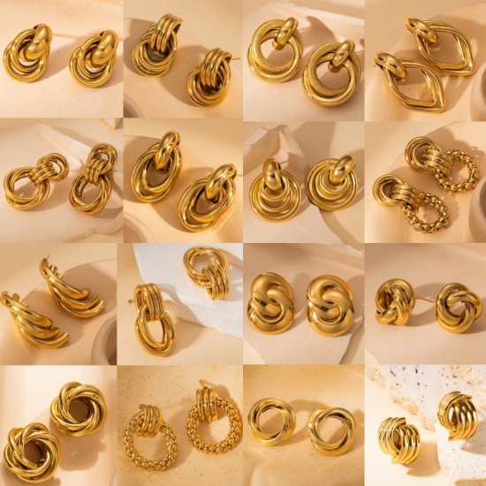 Picture of Wholesale Exquisite Stylish Ear Post Stud Earrings, 18K Gold Plated 304 Stainless Steel, Women's Eco-friendly Gift Jewelry Supply