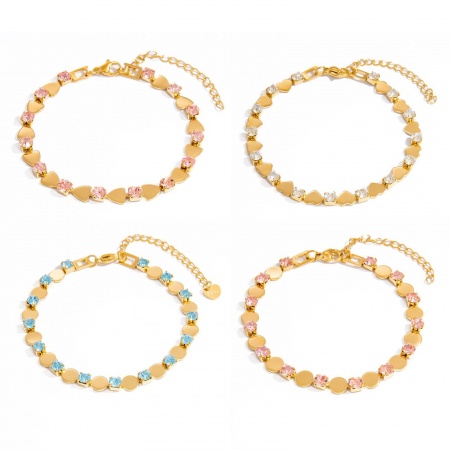 1 Piece Eco-friendly Vacuum Plating Waterproof Anti-Tarnish Hypoallergenic Stylish Exquisite 18K Real Gold Plated 304 Stainless Steel & Cubic Zirconia Bracelets For Women Gift 17cm(6.7") long