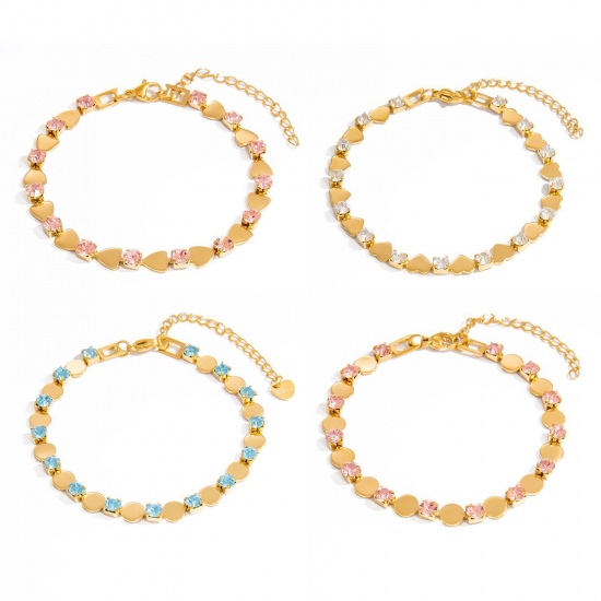 1 Piece Eco-friendly Vacuum Plating Waterproof Anti-Tarnish Hypoallergenic Stylish Exquisite 18K Real Gold Plated 304 Stainless Steel & Cubic Zirconia Bracelets For Women Gift 17cm(6.7") long の画像