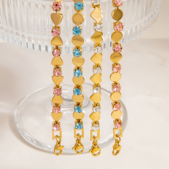 1 Piece Eco-friendly Vacuum Plating Waterproof Anti-Tarnish Hypoallergenic Stylish Exquisite 18K Real Gold Plated 304 Stainless Steel & Cubic Zirconia Bracelets For Women Gift 17cm(6.7") long の画像