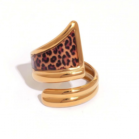 1 Piece Vacuum Plating Stylish Exquisite 18K Gold Plated 304 Stainless Steel Open Leopard Print Rings For Women Gift