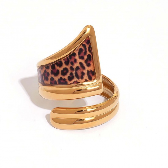 Bild von 1 Piece Vacuum Plating Stylish Exquisite 18K Gold Plated 304 Stainless Steel Open Leopard Print Rings For Women Gift