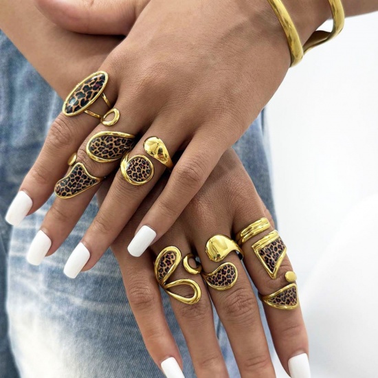 Bild von 1 Piece Vacuum Plating Stylish Exquisite 18K Gold Plated 304 Stainless Steel Open Leopard Print Rings For Women Gift