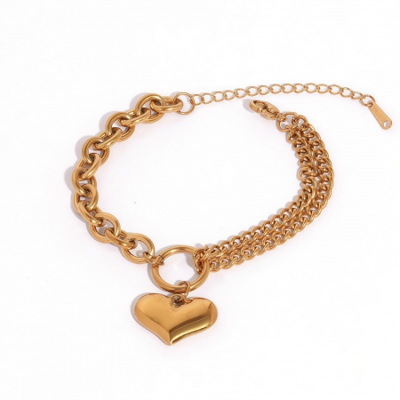 Picture of Wholesale Heart 304 Stainless Steel Bracelets, 18K Gold Plated Vacuum Plating, Women's Valentine's Day Stylish Gift Jewelry Supply
