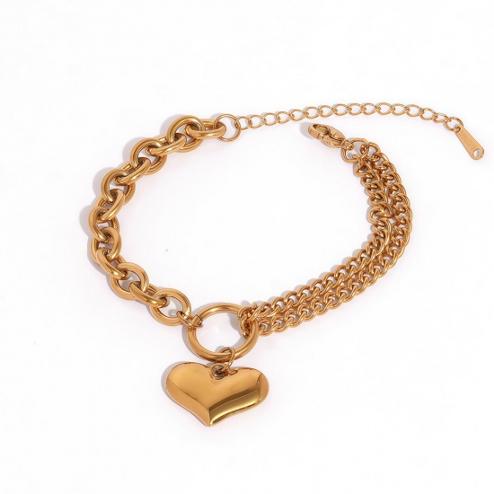 Изображение 1 Piece Vacuum Plating Stylish Valentine's Day 18K Gold Plated 304 Stainless Steel Heart Bracelets For Women Gift