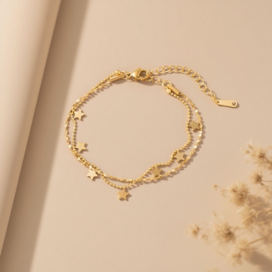 Изображение 18K Gold Plated Pentagram Star Pendant Charm Necklace, 304 Stainless Steel For Women, Stylish Exquisite Gift, Vacuum Plating, 1 Piece