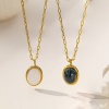 Bild von 18K Gold Plated Oval Pendant Charm Necklace, 304 Stainless Steel For Women, White With Synthetic Gemstone Cabochons, Exquisite Stylish Gift, Vacuum Plating, 1 Piece
