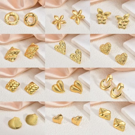 1 Pair Eco-friendly Stylish Exquisite 18K Gold Plated 304 Stainless Steel Ear Post Stud Earrings For Women Gift