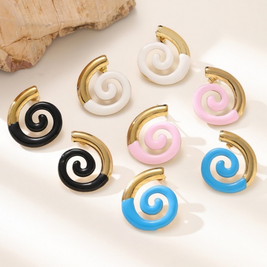 Picture of Wholesale Exquisite Stylish Ear Post Stud Earrings, Spiral Enamel 18K Gold Plated 304 Stainless Steel, Women's Eco-friendly Gift Jewelry Supply