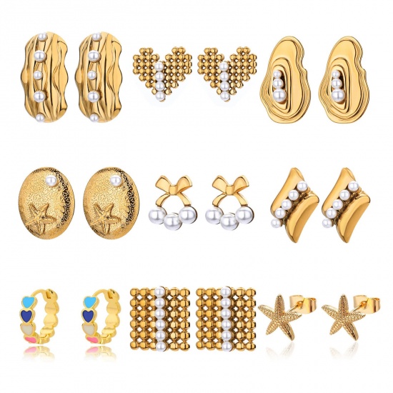 Изображение 1 Pair Vacuum Plating Stylish Exquisite 18K Gold Plated 304 Stainless Steel Ear Post Stud Earrings For Women Gift