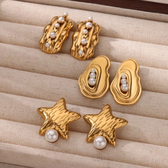 Изображение 1 Pair Vacuum Plating Stylish Exquisite 18K Gold Plated 304 Stainless Steel Ear Post Stud Earrings For Women Gift