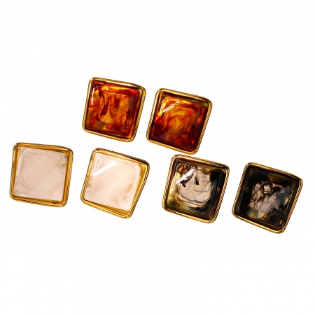 Picture of Wholesale Exquisite Stylish Ear Post Stud Earrings, Square 18K Gold Plated 304 Stainless Steel, Women's Vacuum Plating Gift Jewelry Supply, 26mm x 26mm