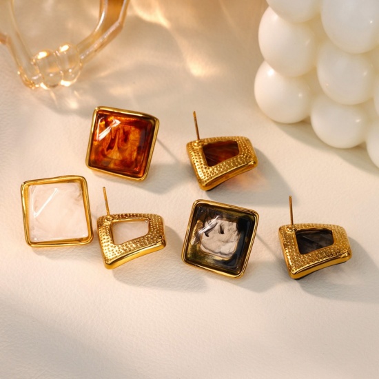 Изображение 1 Pair Vacuum Plating Stylish Exquisite 18K Gold Plated 304 Stainless Steel Square Ear Post Stud Earrings For Women Gift 26mm x 26mm