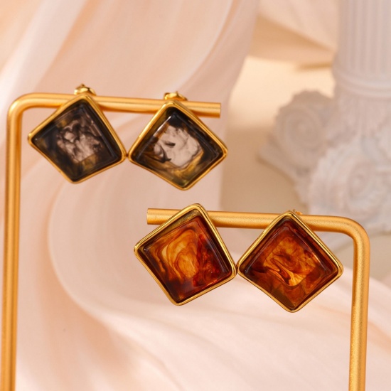 Изображение 1 Pair Vacuum Plating Stylish Exquisite 18K Gold Plated 304 Stainless Steel Square Ear Post Stud Earrings For Women Gift 26mm x 26mm