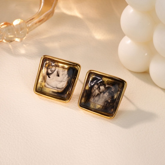 Изображение 1 Pair Vacuum Plating Stylish Exquisite 18K Gold Plated 304 Stainless Steel Square Ear Post Stud Earrings For Women Gift 26mm x 26mm