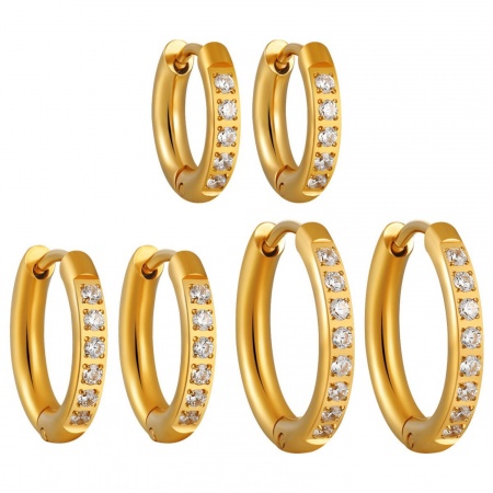 1 Pair Vacuum Plating Stylish Exquisite 304 Stainless Steel & Rhinestone Hoop Earrings For Women Gift