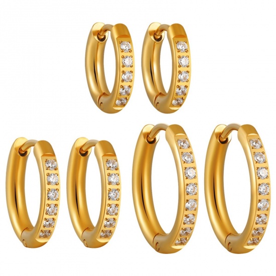 Изображение 1 Pair Vacuum Plating Stylish Exquisite 304 Stainless Steel & Rhinestone Hoop Earrings For Women Gift