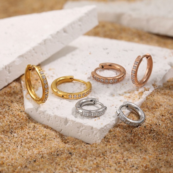 Изображение 1 Pair Vacuum Plating Stylish Exquisite 304 Stainless Steel & Rhinestone Hoop Earrings For Women Gift