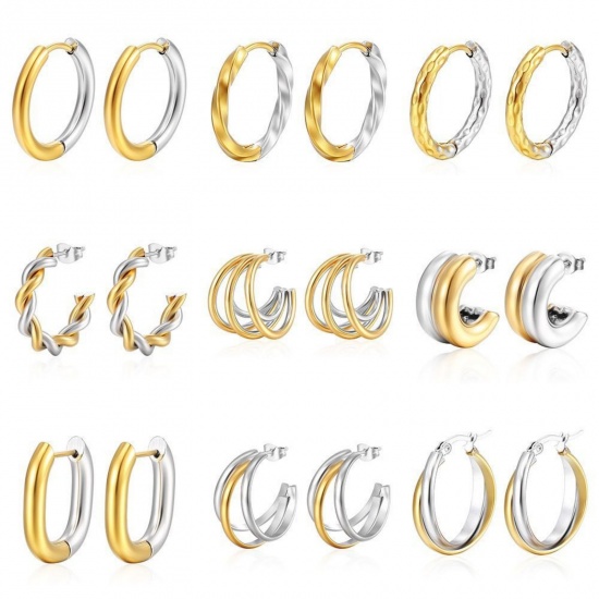Изображение 1 Pair Stylish Exquisite 304 Stainless Steel Hoop Earrings For Women Gift