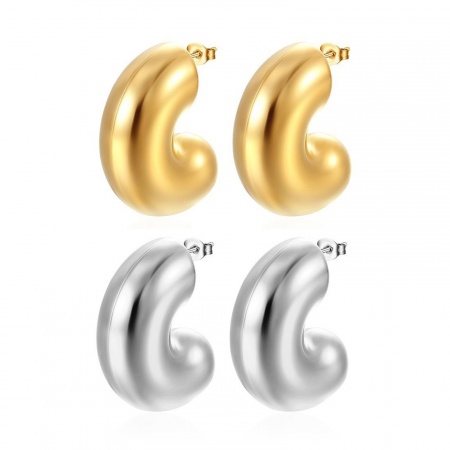 Picture of Wholesale Exquisite Stylish Ear Post Stud Earrings, C Shaped 304 Stainless Steel, Women's Gift Jewelry Supply, 18mm x 14mm, 1 Pair