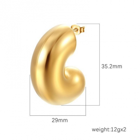 Bild von 1 Pair Stylish Exquisite 304 Stainless Steel C Shaped Ear Post Stud Earrings For Women Gift 35mm x 29mm