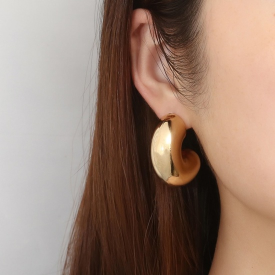 Bild von 1 Pair Stylish Exquisite 304 Stainless Steel C Shaped Ear Post Stud Earrings For Women Gift 35mm x 29mm