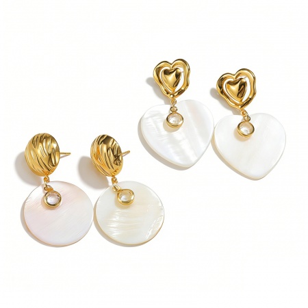Picture of Wholesale Stylish Dainty Earrings, White 18K Gold Plated 304 Stainless Steel & Natural Shell, Women's Vacuum Plating Gift Jewelry Supply