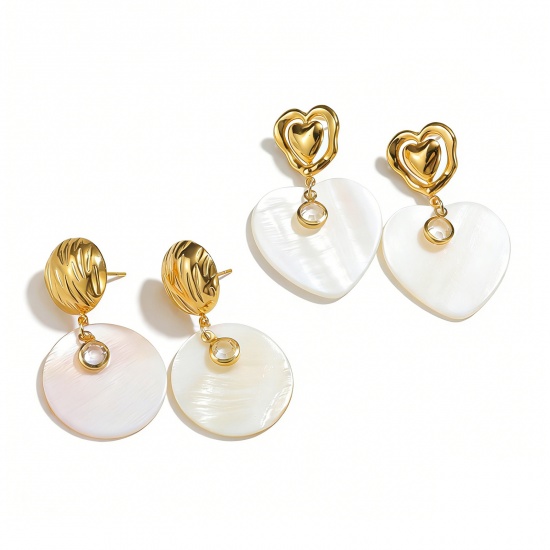 Picture of Wholesale Stylish Dainty Earrings, White 18K Gold Plated 304 Stainless Steel & Natural Shell, Women's Vacuum Plating Gift Jewelry Supply