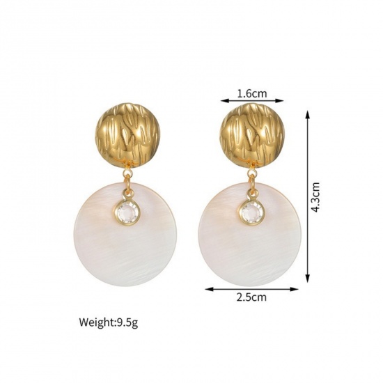 Picture of Wholesale Stylish Dainty Earrings, White 18K Gold Plated 304 Stainless Steel & Natural Shell, Women's Vacuum Plating Gift Jewelry Supply