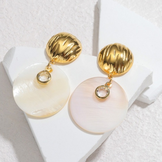 Picture of Wholesale Stylish Dainty Earrings, White 18K Gold Plated 304 Stainless Steel & Natural Shell, Women's Vacuum Plating Gift Jewelry Supply