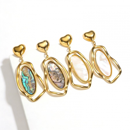 Immagine di Elegante Elegante Orecchino All'Ingrosso, Placcato Oro 18K 304 Acciaio Inossidabile & Conchiglie Naturali, Donne Placcatura Sottovuoto Regalo Fornitura di Gioielli, 1 Paio