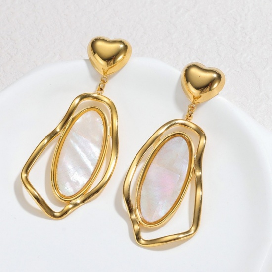 Picture of Wholesale Stylish Dainty Earrings, 18K Gold Plated 304 Stainless Steel & Natural Shell, Women's Vacuum Plating Gift Jewelry Supply