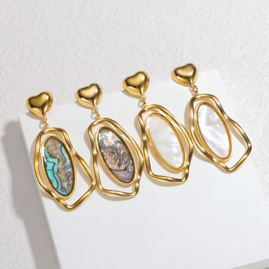 Picture of Wholesale Stylish Dainty Earrings, 18K Gold Plated 304 Stainless Steel & Natural Shell, Women's Vacuum Plating Gift Jewelry Supply