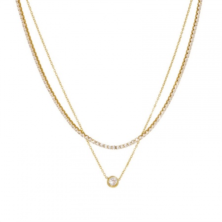 Picture of Wholesale Heart Multilayer Pendant Charm Necklace, 18K Gold Plated 304 Stainless Steel & Rhinestone Women's Vacuum Plating Valentine's Day Stylish Gift Jewelry For Retailer, 1 Piece