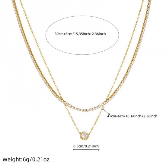 Picture of Wholesale Heart Multilayer Pendant Charm Necklace, 18K Gold Plated 304 Stainless Steel & Rhinestone Women's Vacuum Plating Valentine's Day Stylish Gift Jewelry For Retailer, 1 Piece