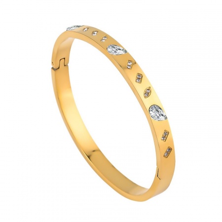 Immagine di 304 Acciaio Inossidabile Braccialetto All'Ingrosso, Placcato Oro 18K Placcatura Sottovuoto, Donne Elegante Retrò Regalo Fornitura di Gioielli, 8cm Dia., 1 Pz