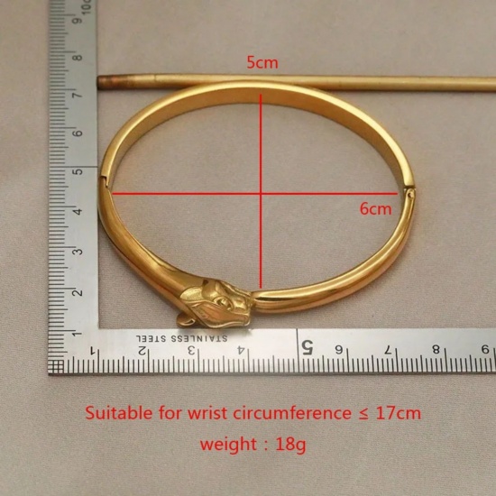 Picture of Wholesale 304 Stainless Steel Bangles Bracelets, 18K Gold Plated Vacuum Plating, Women's Stylish Retro Gift Jewelry Supply, 8cm Dia.