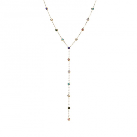 Picture of Wholesale Tassel Station Necklace, 18K Gold Plated 304 Stainless Steel & Cubic Zirconia Women's Vacuum Plating Exquisite Stylish Gift Jewelry For Retailer, 55cm(21.7") + 5cm(2") long