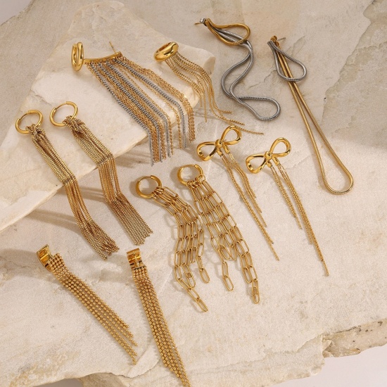Picture of Wholesale Exquisite Stylish Earrings, Tassel 18K Real Gold Plated 304 Stainless Steel, Women's Eco-friendly PVD Vacuum Plating Waterproof Anti-Tarnish Hypoallergenic Gift Jewelry Supply