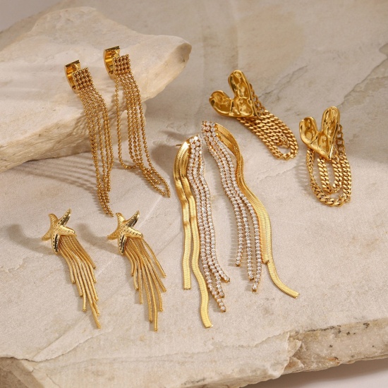 Picture of Wholesale Exquisite Stylish Earrings, Tassel 18K Real Gold Plated 304 Stainless Steel, Women's Eco-friendly PVD Vacuum Plating Waterproof Anti-Tarnish Hypoallergenic Gift Jewelry Supply