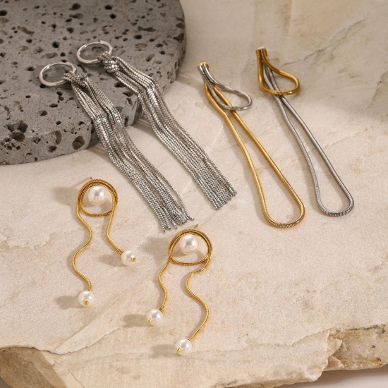Picture of Wholesale Exquisite Stylish Earrings, Tassel 18K Real Gold Plated 304 Stainless Steel, Women's Eco-friendly PVD Vacuum Plating Waterproof Anti-Tarnish Hypoallergenic Gift Jewelry Supply