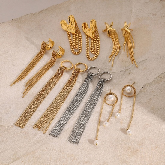 Picture of Wholesale Exquisite Stylish Earrings, Tassel 18K Real Gold Plated 304 Stainless Steel, Women's Eco-friendly PVD Vacuum Plating Waterproof Anti-Tarnish Hypoallergenic Gift Jewelry Supply