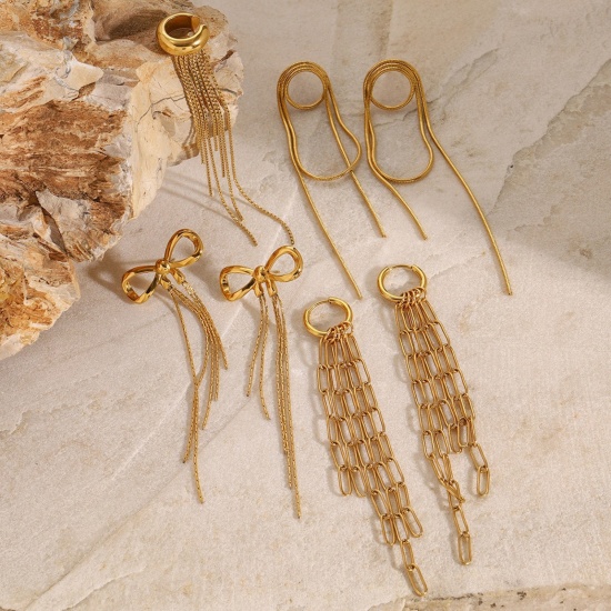 Picture of Wholesale Exquisite Stylish Earrings, Tassel 18K Real Gold Plated 304 Stainless Steel, Women's Eco-friendly PVD Vacuum Plating Waterproof Anti-Tarnish Hypoallergenic Gift Jewelry Supply